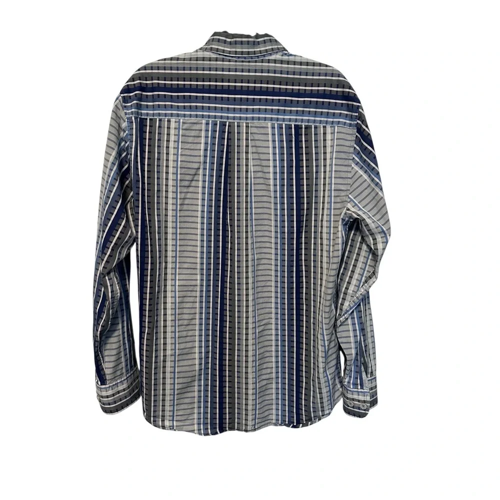 Tommy Bahama Button Down Mens L Blue Grey Excellent Pima Cotton Striped‎ Shirt